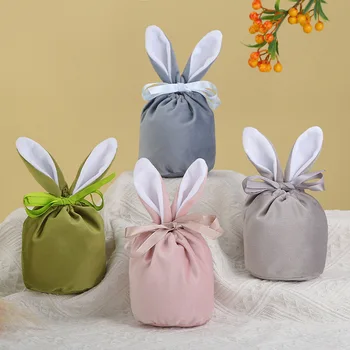 1 adet Yeni Komik paskalya tavşanı Tavşan Çanta Kulaklar Kadife Çanta hediye çantası Şeker ambalaj kutusu Düğün Parti paskalya dekorasyonu Saklama Torbaları