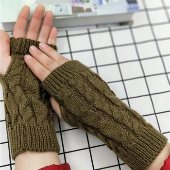 1 Çift Sonbahar Kış Kadın örgü eldivenler Kol Bilek Kol el ısıtıcı Kızlar Eşkenar Dörtgen Uzun Yarım Kış Eldivenler Parmaksız Eldiven