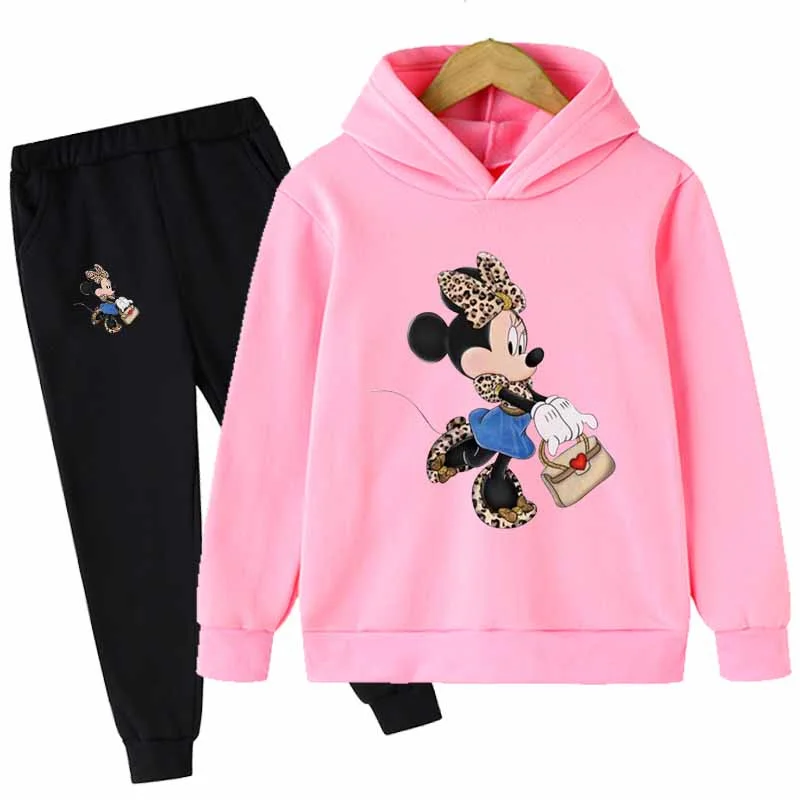 Minnie Mouse Rahat Çocuk Giysileri 2 Parça Hoodies Seti Giyim Serin Kız Giyim Erkek Eşofman Çocuk Bebek Giysileri Görüntü 0