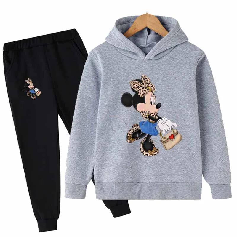Minnie Mouse Rahat Çocuk Giysileri 2 Parça Hoodies Seti Giyim Serin Kız Giyim Erkek Eşofman Çocuk Bebek Giysileri Görüntü 3