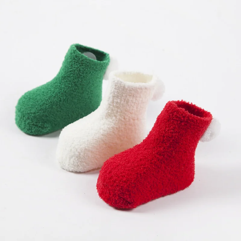 3 Çift / grup Yeni kalın sıcak bebek çorap erkek kız bebek düz renk yenidoğan çorap Görüntü 1
