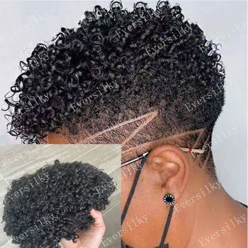 15MM Kapalı Siyah Afro Kıvırcık erkek Peruk Dayanıklı İnce Deri Adam Afro-Amerikan Peruk %100 % İnsan Saçı Ucuz Sistem Ünitesi Protez