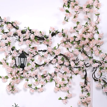 170cm Yapay Kiraz Çiçeği Dalları İpek Dikey Duvar Sarmaşıklar Romantik Çiçekler Düğün Odası Dekor için Rattan Asılı Garland