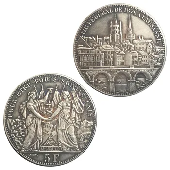 1876 Lozan İsviçre Hediyelik Eşya ve Hediyeler Gümüş Kaplama Pirinç hatıra parası Antika Çoğaltma Kopya Para