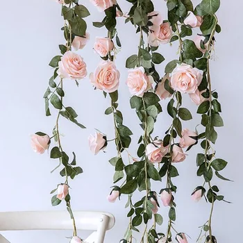 2 m yapay çiçekler Gül Ivy Vine Düğün Dekorasyon Gerçek Dokunmatik ipek çiçek Dize Ev Asılı Garland Parti Düğün Dekor