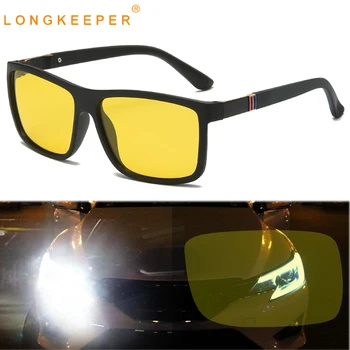 2020 Yeni Gece Görüş Güneş Gözlüğü Erkekler Kadınlar Polarize Sürüş güneş gözlüğü Vintage Dikdörtgen Sarı Lens Gözlük UV400 Gafas