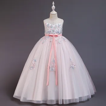2021 Yaz Kız Elbise Nedime Zarif Parti Prenses Elbise Çocuklar Kızlar İçin Elbiseler İşlemeli gelinlik Çocuk Giysileri