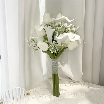 2022 Whitney WB1673 Lale ile Beyaz Calla Lilyum Nedime Buket buket çiçekler De Mariage Ramos de Novia