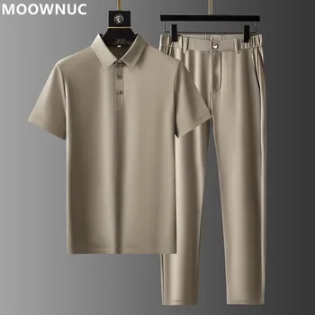2022 Yaz Yeni erkek Moda Rahat Saf Renk Buz İpek kısa kollu tişört Seti Erkekler İnce Boy Yüksek Kaliteli İki Parçalı Set M-4XL