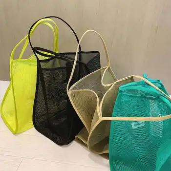 2022 Yeni Ins Rüzgar şeffaf ağ alışveriş çantası moda ışık ve Çok Yönlü Büyük kapasiteli Taşınabilir alışveriş çantası Plaj Örgü Çanta