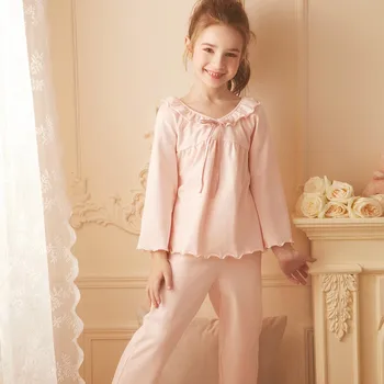 2022 Yeni Prenses Çocuk Kız Pijama setleri pamuklu uzun kollu tişört Sevimli Gömlek Üstleri Pantolon Toddler Bebek Kız Sonbahar Uyku Giysileri