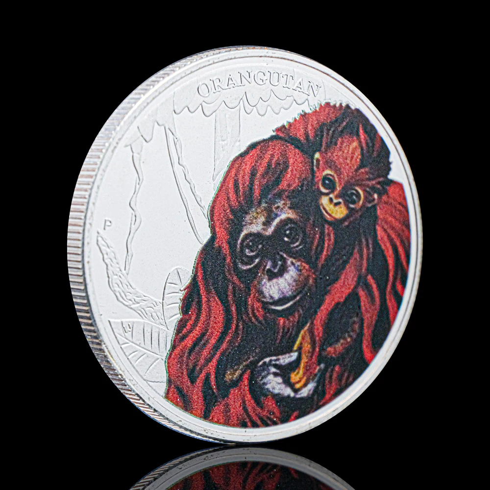 Gümüş Kaplama Orangutan Anne Aşk Elizabeth II Kraliçe Tuvalu Hayvan Sent Hediyelik Eşya Sikke Madalya Koleksiyon Paraları Görüntü 0