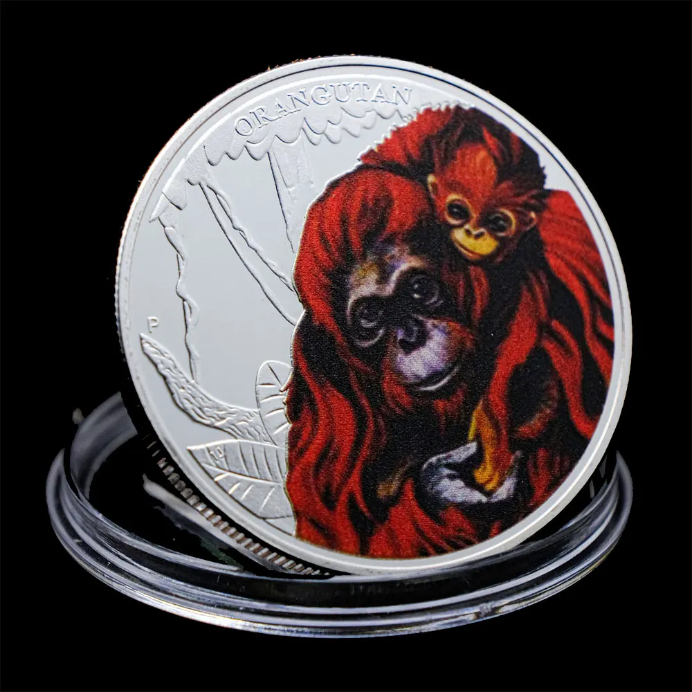 Gümüş Kaplama Orangutan Anne Aşk Elizabeth II Kraliçe Tuvalu Hayvan Sent Hediyelik Eşya Sikke Madalya Koleksiyon Paraları Görüntü 2