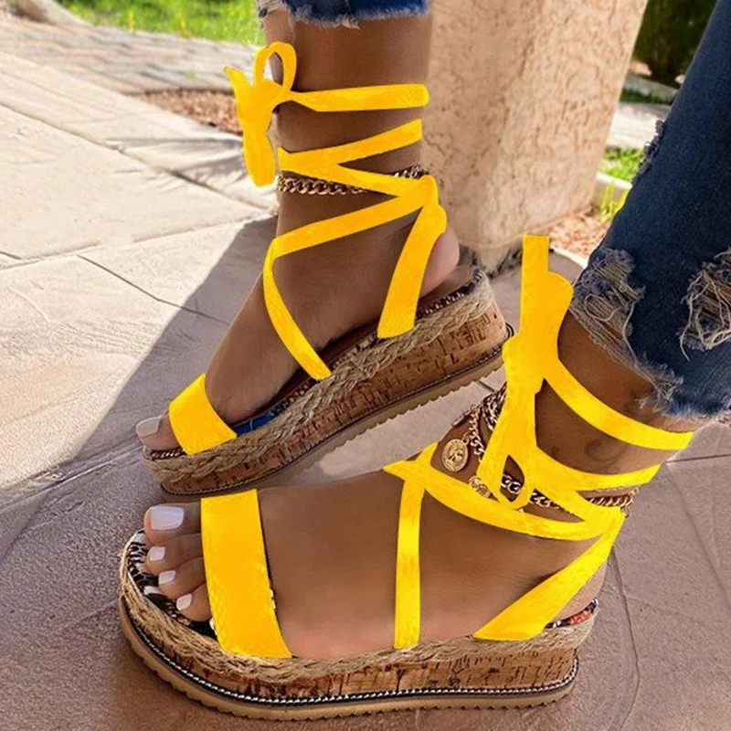 Kadın Sandalet Ayakkabı Yılan Kama Platformu Topuklu Çapraz Kayış Ayak Bileği Peep Toe Plaj parti ayakkabıları Zapatos  Görüntü 4