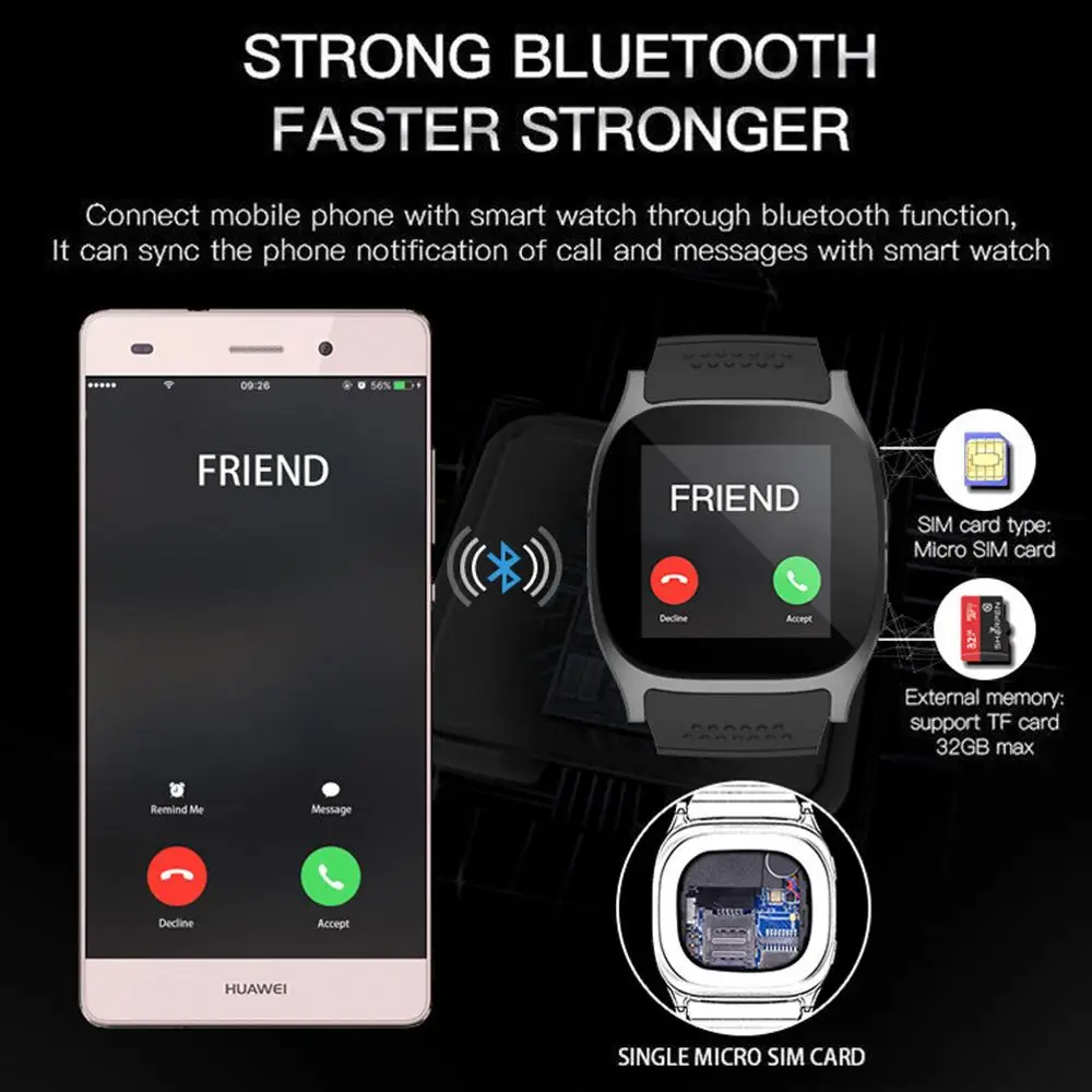 T8 Bluetooth Spor akıllı saat Kamera İle Whatsapp Destek SIM TF Kart Çağrı Smartwatch Android Telefon İçin Pedometre Akıllı Weara Görüntü 2