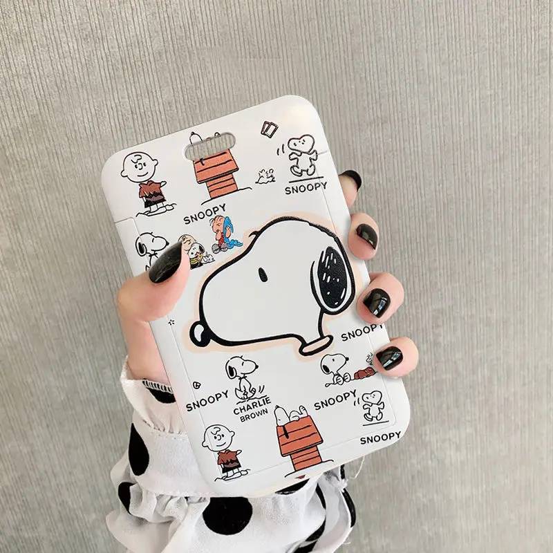 Snoopys Kız Asılı Boyun Şeffaf rozet kart tutucu bozuk para cüzdanı Yemek Kartı Kapağı okul çantası Kolye Anahtarlık Doğum Günü Hediyeleri Görüntü 0