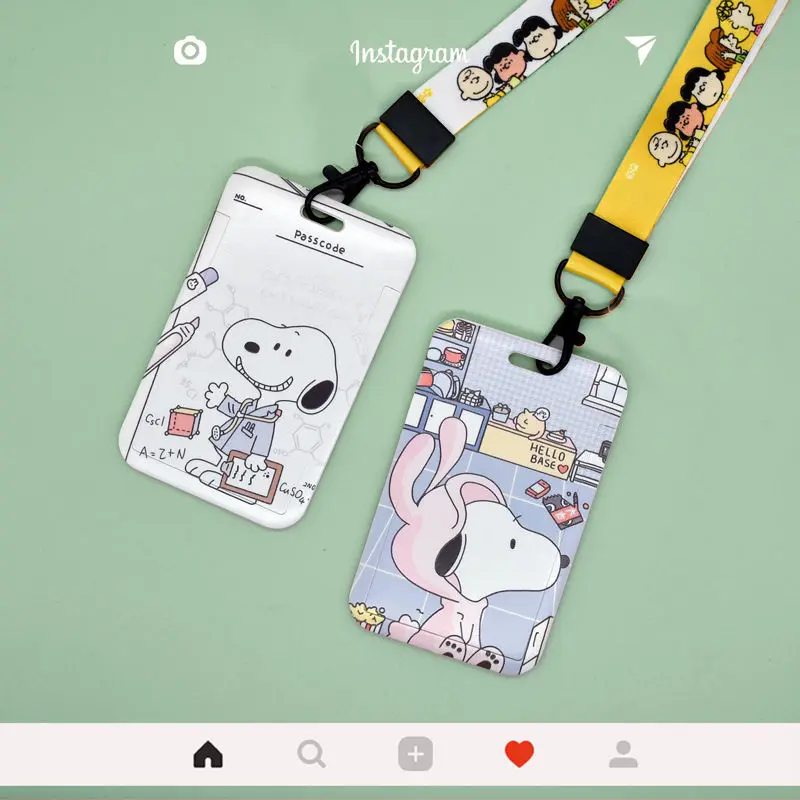 Snoopys Kız Asılı Boyun Şeffaf rozet kart tutucu bozuk para cüzdanı Yemek Kartı Kapağı okul çantası Kolye Anahtarlık Doğum Günü Hediyeleri Görüntü 5