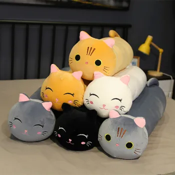 25-100cm dev sevimli yumuşak kedi peluş uyku yastık yastık kawaii beyaz siyah kahverengi kedi yumuşak peluş oyuncaklar çocuk çocuk hediye