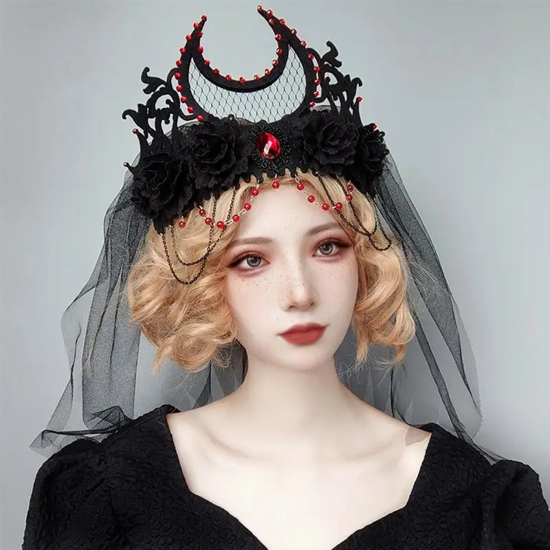 Cadılar bayramı Siyah Dantel Çiçek Peçe Hayalet Gelin Cadı Headdress Giyinmek İçin Parti Giyinmek Kişilik Kadın Aksesuarları Görüntü 1