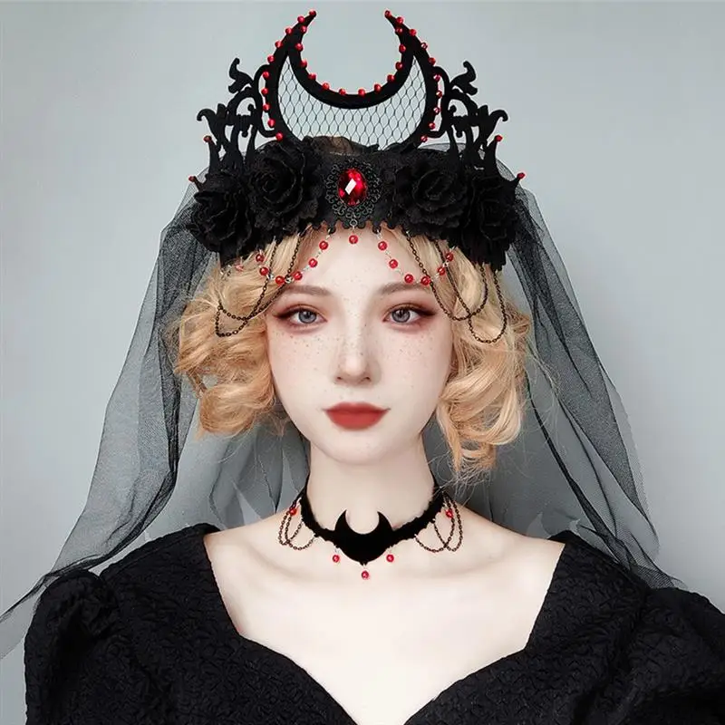 Cadılar bayramı Siyah Dantel Çiçek Peçe Hayalet Gelin Cadı Headdress Giyinmek İçin Parti Giyinmek Kişilik Kadın Aksesuarları Görüntü 2