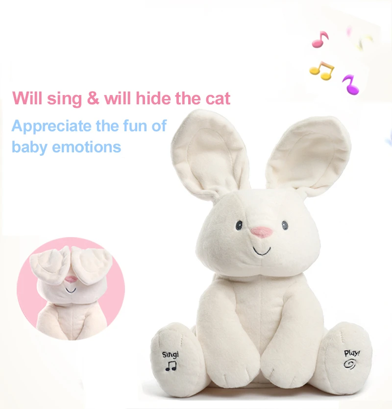 Bebek Dolması Peluş Hayvanlar Oyuncak Tavşan oyuncak bebekler Müzik Hikayeler Sevimli Tavşan Flappy Kulak Anti-Stres Uyku Çocuk Hediyeler Görüntü 0