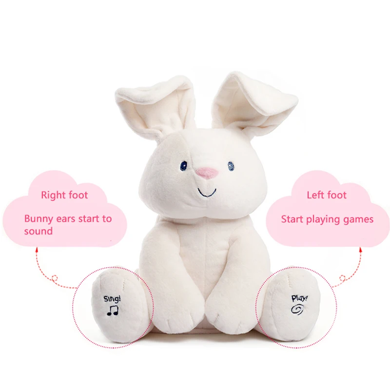 Bebek Dolması Peluş Hayvanlar Oyuncak Tavşan oyuncak bebekler Müzik Hikayeler Sevimli Tavşan Flappy Kulak Anti-Stres Uyku Çocuk Hediyeler Görüntü 1