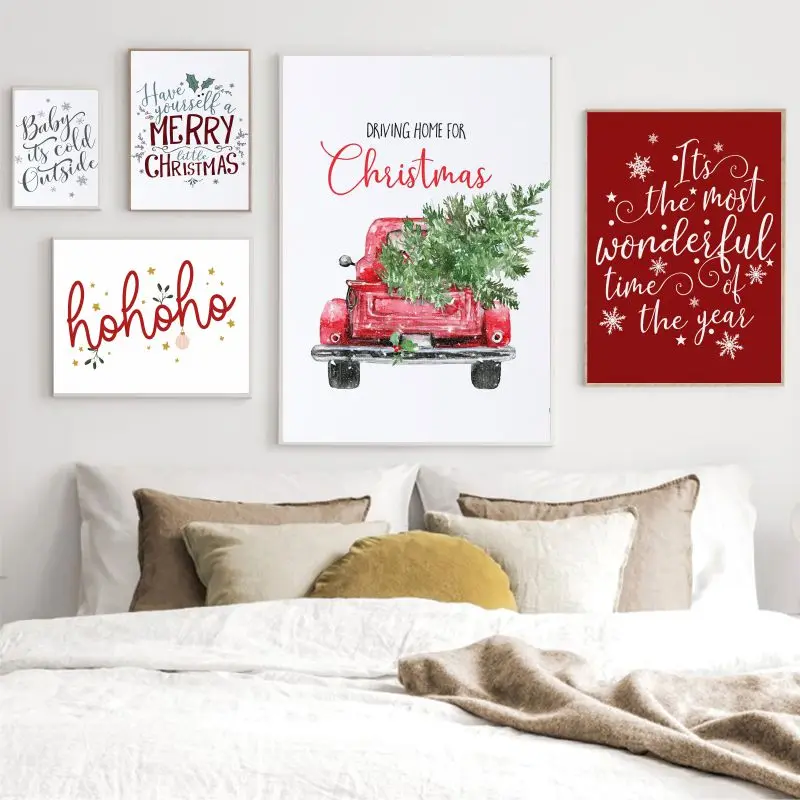 Noel noel dekoru Duvar Sanatı Posterler Baskılar Merry Christmas Ağacı Tuval Boyama Ev Dekorasyon Resimleri Yılbaşı Hediyeleri Görüntü 1