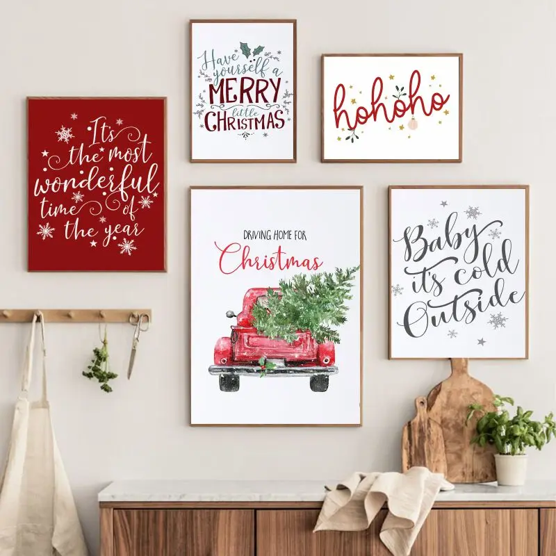 Noel noel dekoru Duvar Sanatı Posterler Baskılar Merry Christmas Ağacı Tuval Boyama Ev Dekorasyon Resimleri Yılbaşı Hediyeleri Görüntü 3