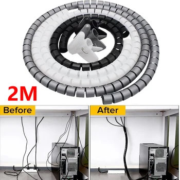 2M Esnek spiral boru kablo düzenleyici Ev Ofis Tel Sarma Kabloları Sarıcı Kordon Koruyucu Depolama Organizasyon Araçları