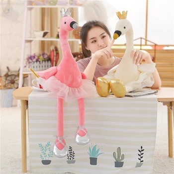 35 cm Sevimli Kuğu peluş oyuncaklar Kawaii Flamingo Bebek Bale Kuğu Taç Dolması Yumuşak Hayvan Yastık Bebek Çocuk Kız Yatıştırmak hediye