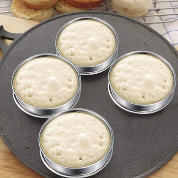 4 ADET Paslanmaz Çelik İngilizce Muffin Yüzükler Çift Crumpet Haddelenmiş Çerez Tarts Metal Pişirme Daire Halka Kalıpları Mutfak DIY Kalıp