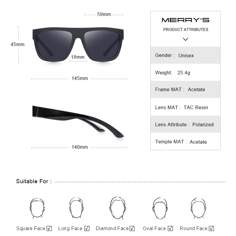 MERRYS tasarım Erkekler Polarize Güneş Gözlüğü Erkek Sürüş Kare Shades Klasik güneş gözlüğü Erkekler Için UV400 S3013 Görüntü 2