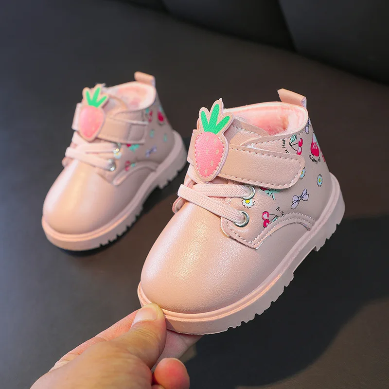 Boyutu 16-27 Kış bebek ayakkabısı Moda Çilek Pamuk Çizmeler Kızlar Prenses Çocuk Ayakkabı Kızlar İçin Patik 0-6 Yaşında Bebek Görüntü 0