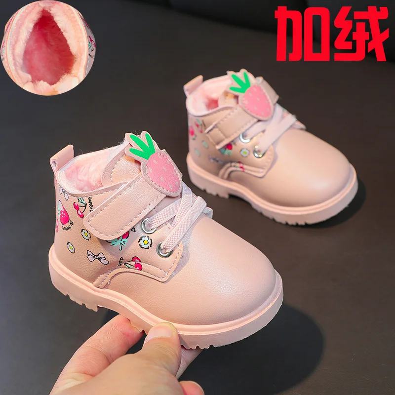 Boyutu 16-27 Kış bebek ayakkabısı Moda Çilek Pamuk Çizmeler Kızlar Prenses Çocuk Ayakkabı Kızlar İçin Patik 0-6 Yaşında Bebek Görüntü 3