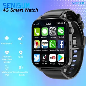 4G akıllı saat 1.99 inç Ekran Erkekler Google play APP nabız monitörü İzle Spor Spor GPS WİFİ Smartwatch Apple Android İçin