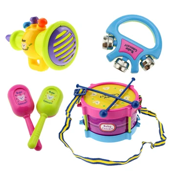 5 adet Rulo Davul Müzik Aletleri Bant Kitleri oyuncak seti Çocuklar Erken Eğitim Hediye Bebek Kavramak El Çan Çocuklar için