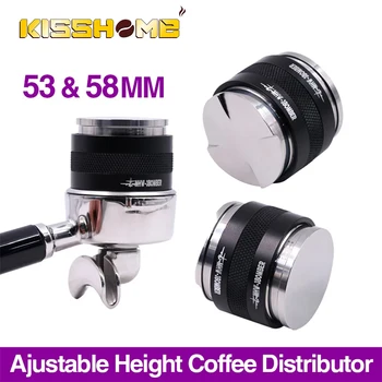 53 / 58mm Çift Kahve Sabotaj Çok Fonksiyonlu Toz Çekiç Paslanmaz Çelik Dört Açılı Eğimli Düz Taban Espresso Distribütörü Aracı