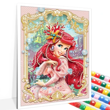 5D DIY Elmas Nakış Disney Mermaid Prenses Tam Yuvarlak / Kare Rapunzel Peri Elmas Boyama Mozaik Çapraz Dikiş Art Deco