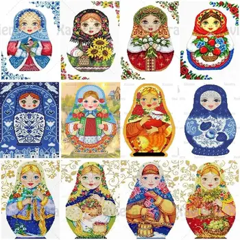 5D DİY Elmas Boyama rus bebeği Matryoshka Desen İğne Elmas Nakış Çapraz Dikiş Kiti Rhinestones Mozaik Hediye