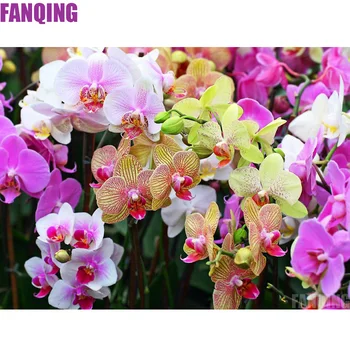 5D Dıy Elmas Nakış Tam Kare Yuvarlak Rhinestone Orkide Çapraz Dikiş Boyama Çiçekler Mozaik Ev Dekorasyon Hediye