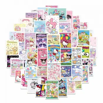 62 Adet Kawaii Sanrio Posteri Sticker Hellokittys Karikatür Sevimli Anime Kuromi saklama kutusu Dizüstü Tatlı Mymelody Sticker Kız Hediye