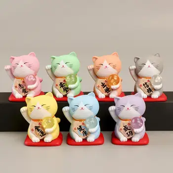 7 Adet Maneki Kedi Figürleri Pas geçirmez Solmaz Katı Japon Gülümseme Sallayarak Dik Kedi Seti Yeni Yıl Çağıran Şanslı Hayvan Modeli