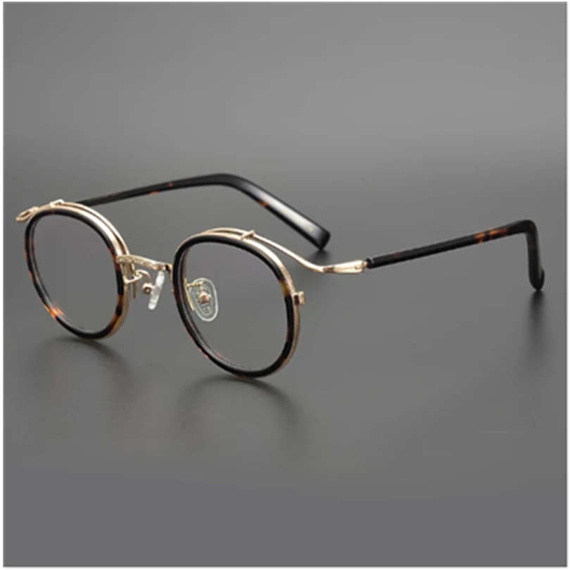Japon El yapımı Titanyum Asetat Gözlük Çerçevesi Erkekler Kadınlar için Gözlük Yuvarlak Daire Optik Reçete Gözlük Çerçeveleri Görüntü 2