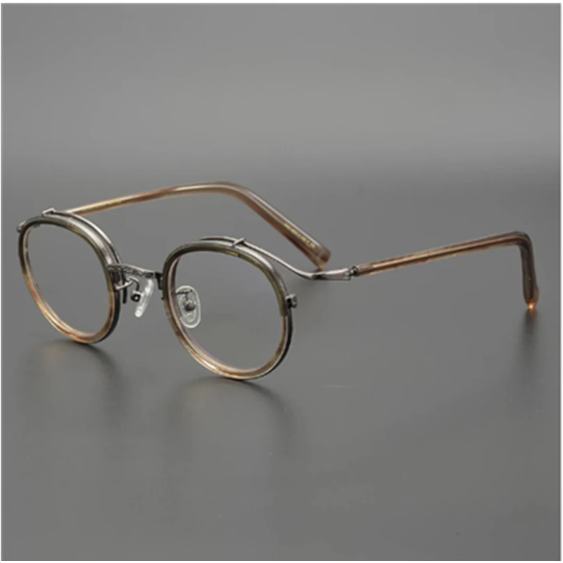 Japon El yapımı Titanyum Asetat Gözlük Çerçevesi Erkekler Kadınlar için Gözlük Yuvarlak Daire Optik Reçete Gözlük Çerçeveleri Görüntü 3