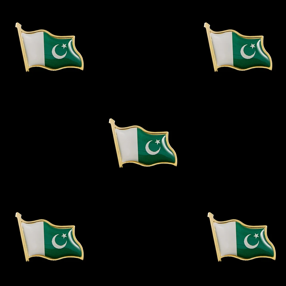5 ADET Pakistan İslam Koyu Yeşil ve Beyaz Sallayarak Ulusal Bayrak Yaka İğneler Dostluk Görüntü 0