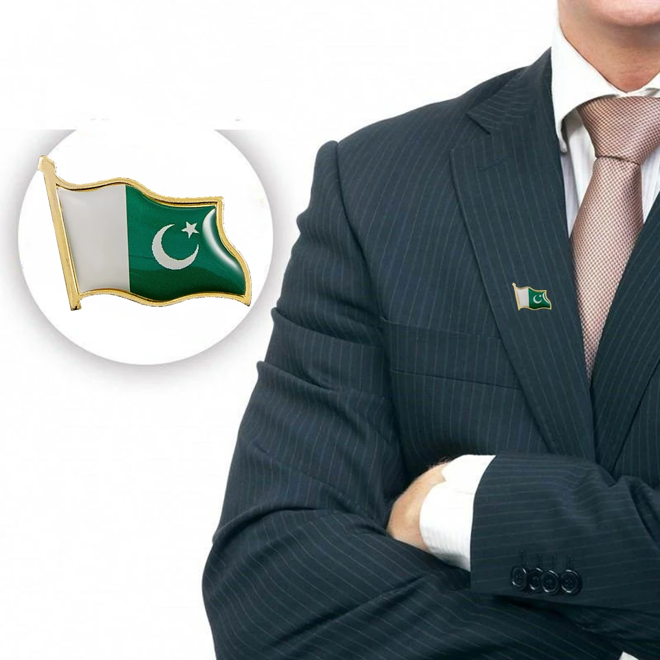 5 ADET Pakistan İslam Koyu Yeşil ve Beyaz Sallayarak Ulusal Bayrak Yaka İğneler Dostluk Görüntü 3