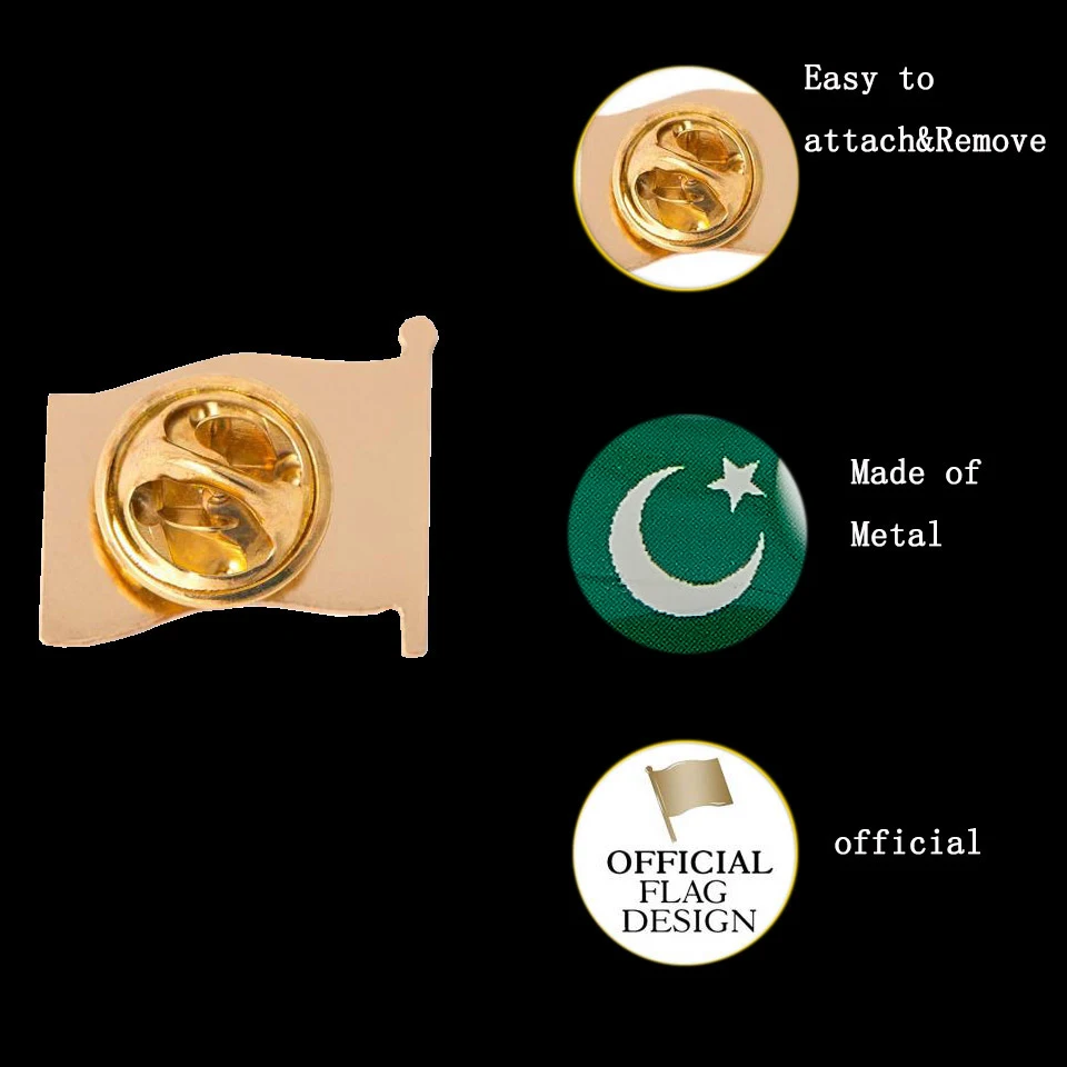 5 ADET Pakistan İslam Koyu Yeşil ve Beyaz Sallayarak Ulusal Bayrak Yaka İğneler Dostluk Görüntü 4