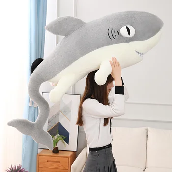 80-160cm Yaratıcı Dev Gri Köpekbalığı peluş oyuncaklar Dolması Yumuşak Büyük Köpekbalığı Bebek Arka Yastık Komik doğum günü hediyesi Çocuklar Çocuklar için
