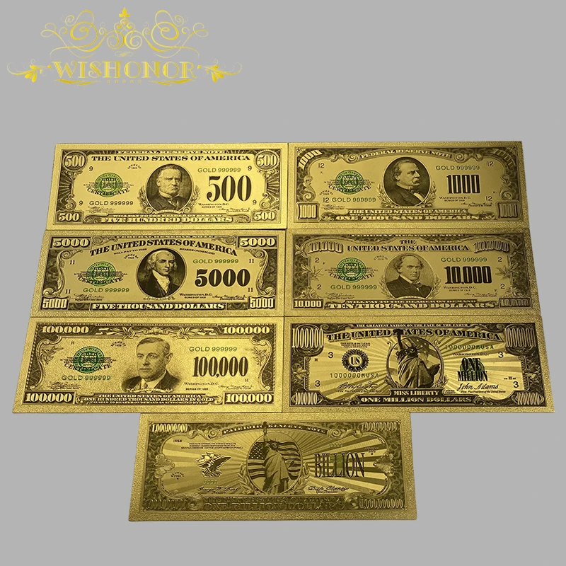 8 Adet/takım Güzel Amerika Banknot 1 2 5 10 20 50 100 Altın Banknot 24k Altın Kaplama Koleksiyonu İçin Görüntü 1
