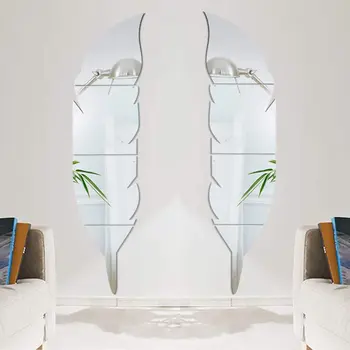 Akrilik duvar çıkartmaları Lüks 3D Aynalar Kendinden Yapışkanlı Tüy Şekilli Set Çıkarılabilir Çıkartmaları Oturma Odası Yatak Odası için Dıy Ev Deco